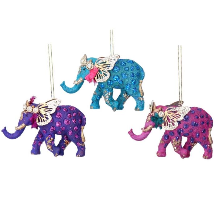 Gisela Graham Elephant w/Metal Wings Decoration x3